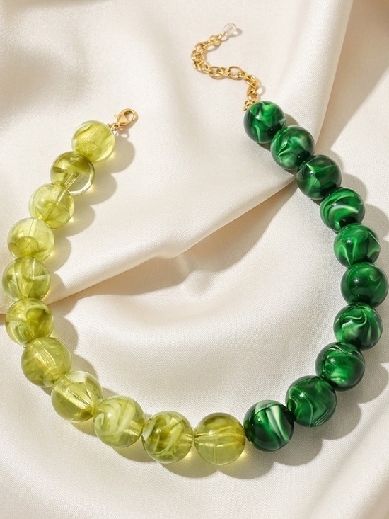 Anthropologie Jewelry - New! Statement Marbled Two-Tone Green Beaded Necklace
